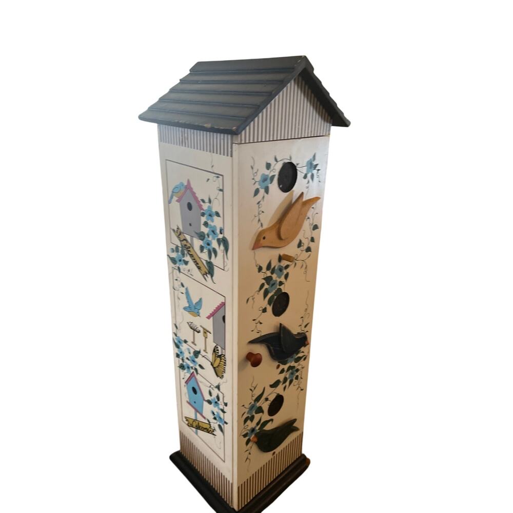 VTG Freestanding Wooden Birdhouse-themed Toilet Paper CD/DVD Storage Tower